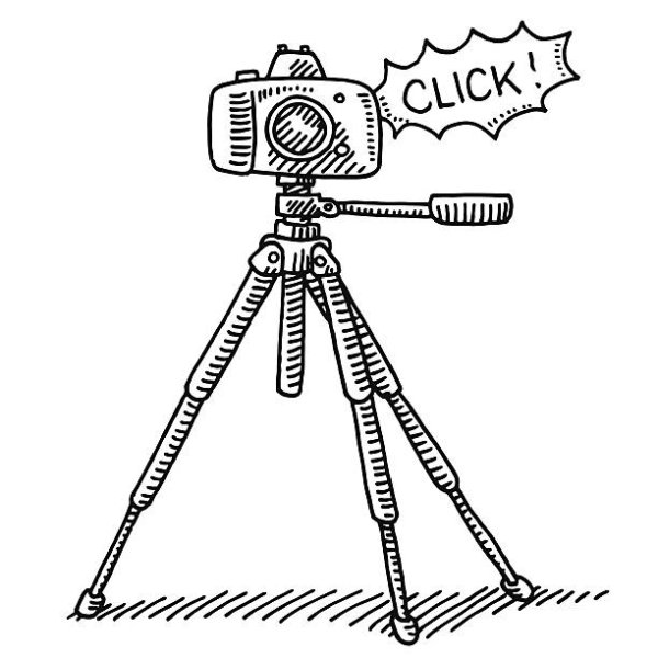Нарисованный фотоаппарат на штативе
