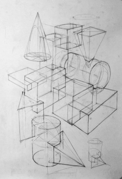 Натюрморт из геометрических фигур (куб, Призма)