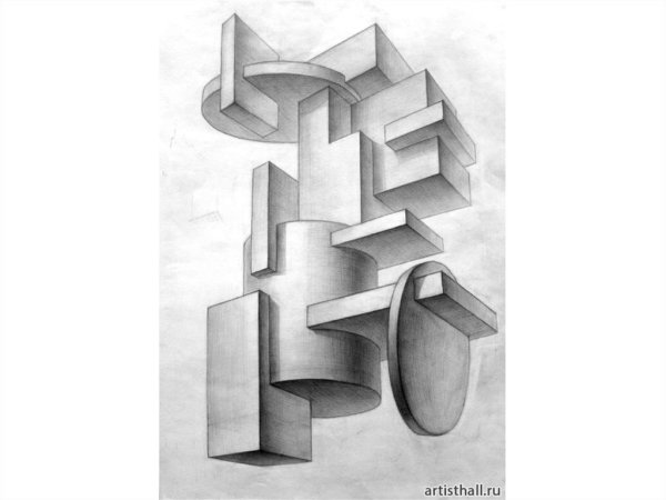 Композиция из объемных фигур в пространстве