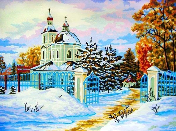 Рождественский пейзаж с Церковью