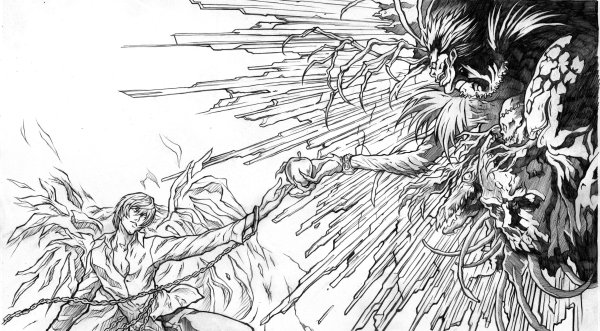 Ягами Лайт и рюк рисунок