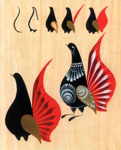 Элемент Городецкой росписи "Городецкий фазан"