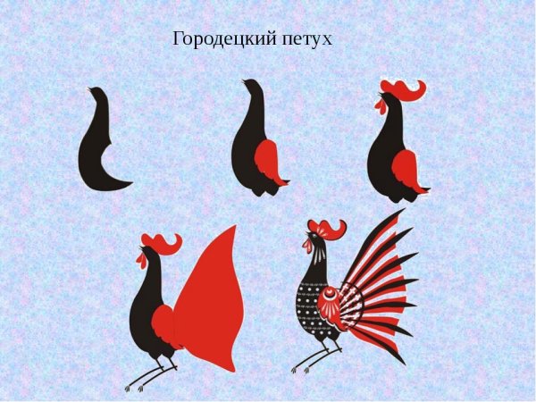 Городецкая роспись поэтапное рисование петух