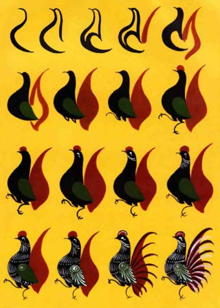 Элемент Городецкой росписи "Городецкий фазан"