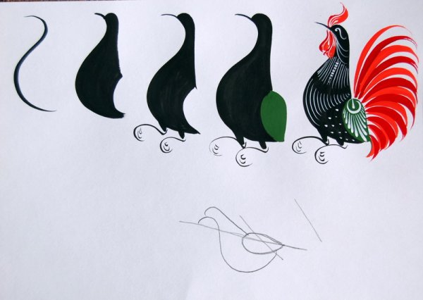 Городецкий петух этапы росписи