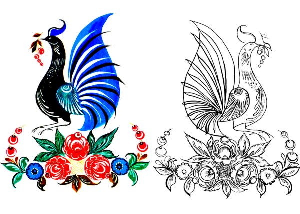 Городецкий фазан роспись