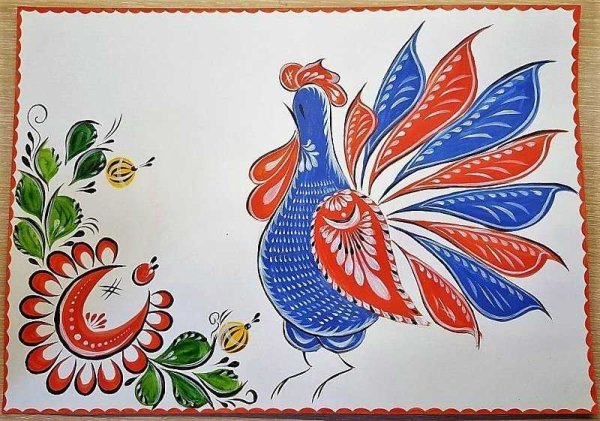 Городецкая роспись птица Павлин