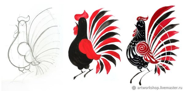 Городецкий петух этапы росписи