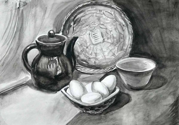 Гризайль акварель Академический натюрморт