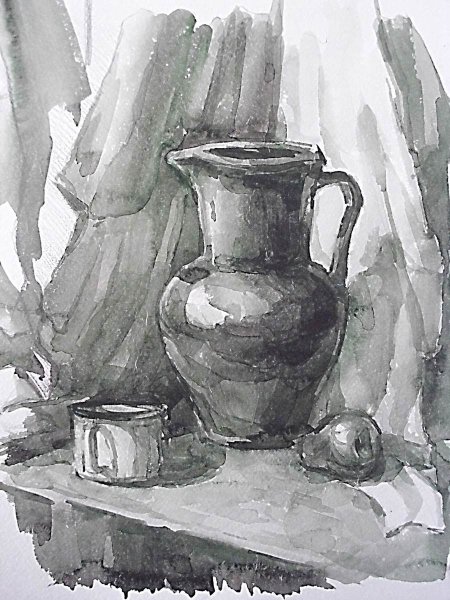 Гризайль акварелью синий