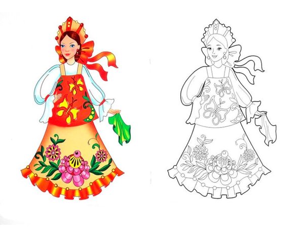 Русский народный костюм раскраска