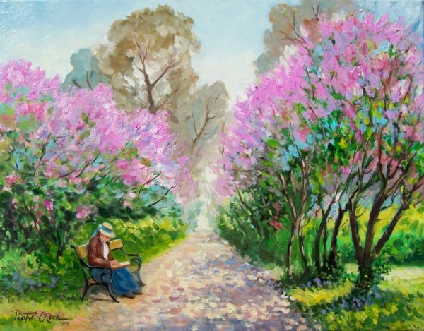 Куст сирени акварелью