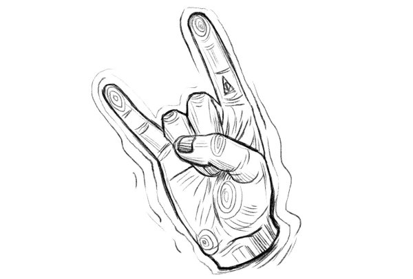 Указательный палец карандашом