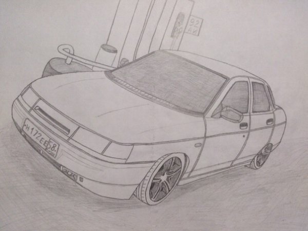 ВАЗ 2110 рисунок карандашом сзади