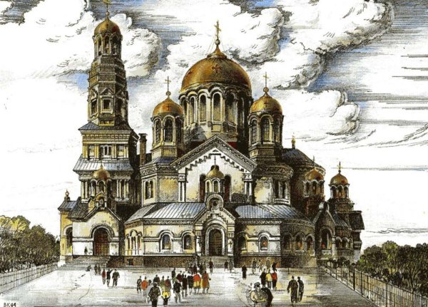 Церковь цветными карандашами