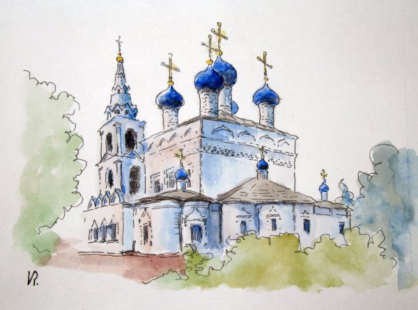 Графические пейзажи с церквями