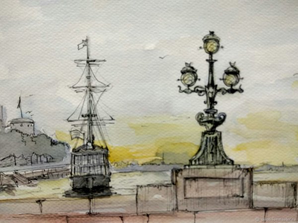 Питер акварель скетч мосты