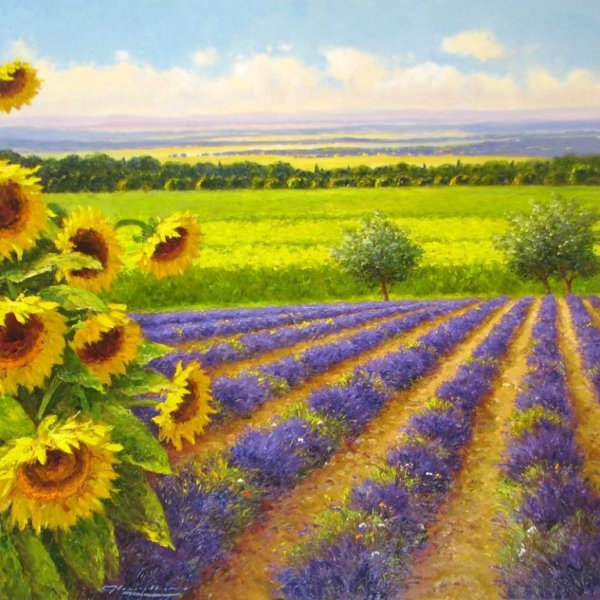 Картина "поле с подсолнухами"
