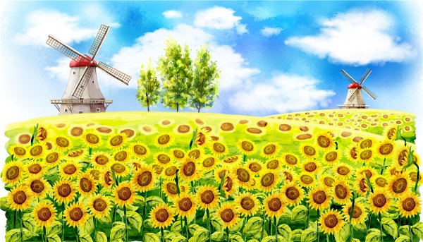 Подсолнух красками