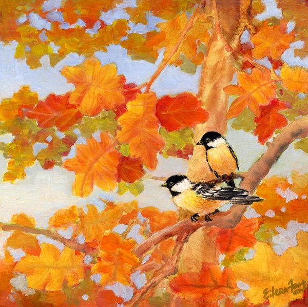 Осенние листья и птицы