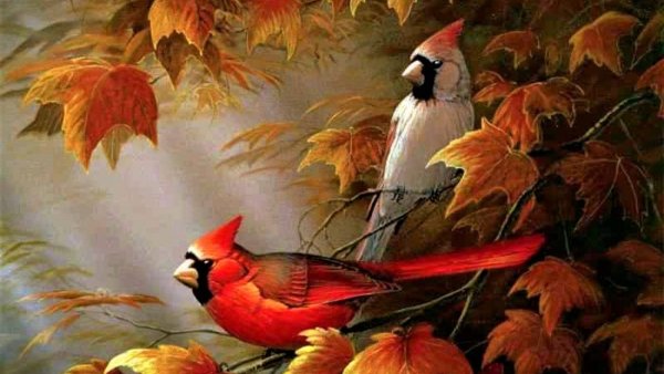 Осенний пейзаж с птицами