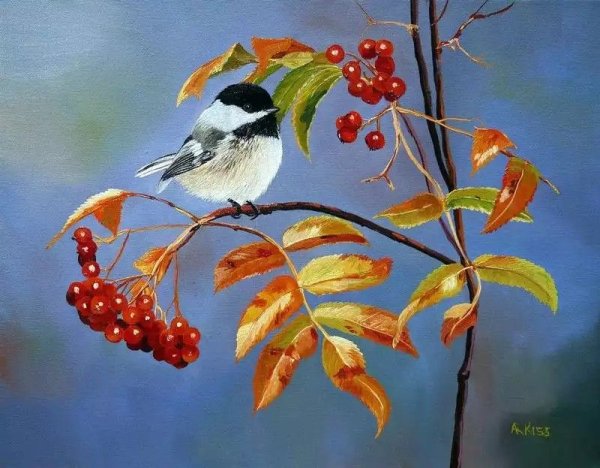 Осенние птицы живопись