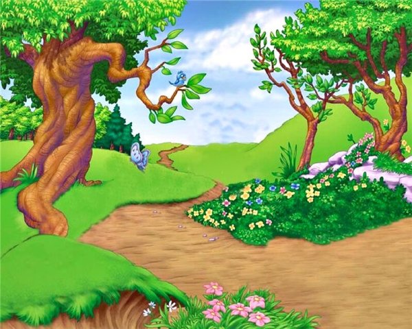 Поляна с тропинкой мультяшная