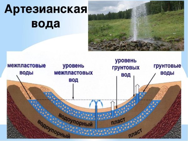 Схема артезианского водоносного горизонта