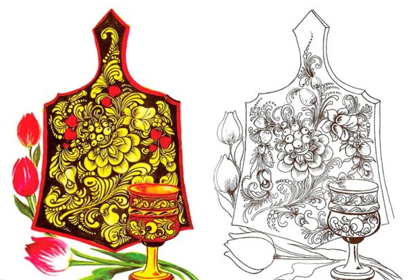 Раскраска посуда Хохлома