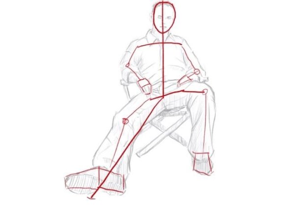 Поэтапное рисование сидящего человека на стуле