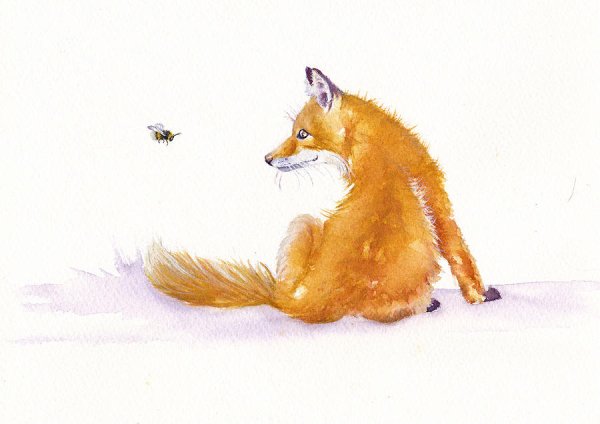 Лиса в движении акварель