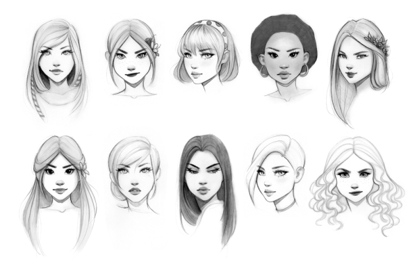 Скетчи карандашом прически