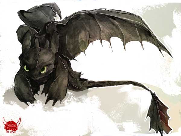 Дракон Беззубик акварелью