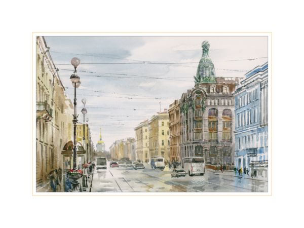 Невский проспект акварель