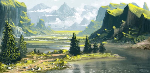 Река в горах арт