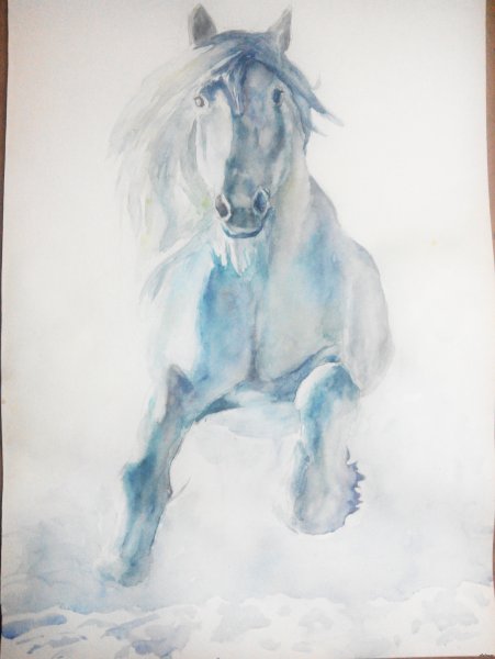 Лошадь фэнтези акварелью