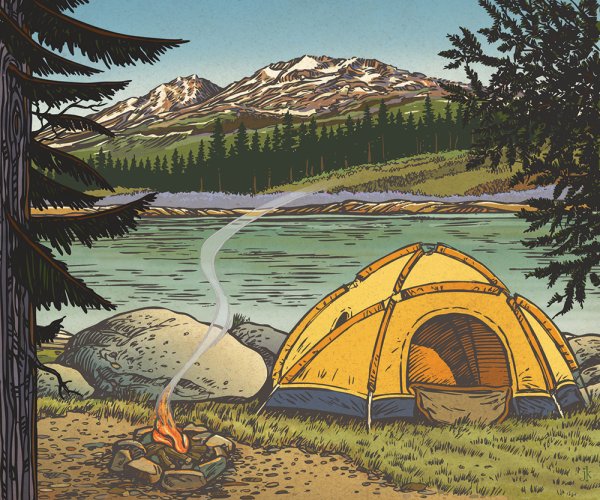 Палатка на природе иллюстрация