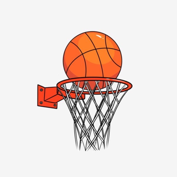 Баскетбольное кольцо с мячом на белом фоне