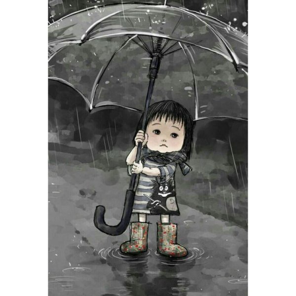 Грустный мальчик под дождем