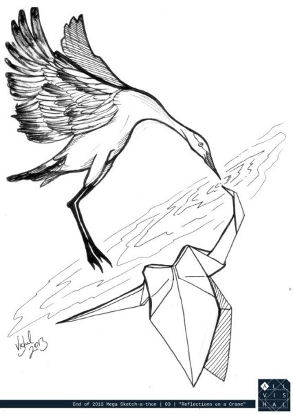 Журавль в полете рисунок