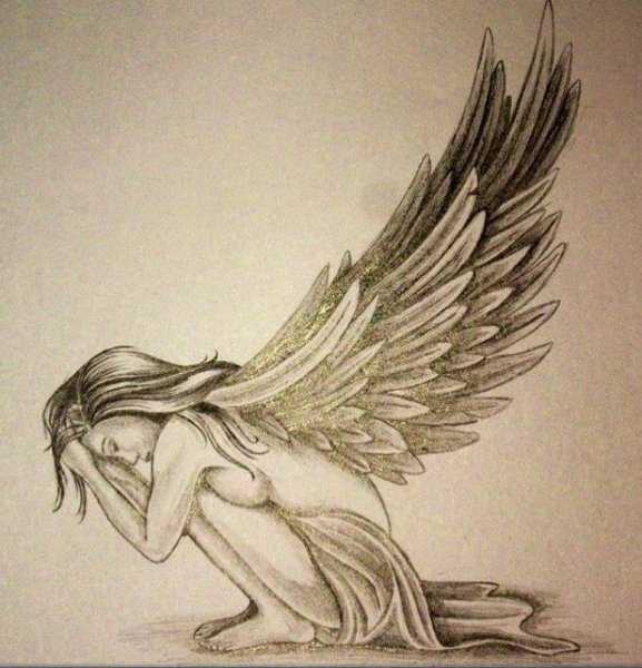 Рисунки карандашом девушки с крыльями