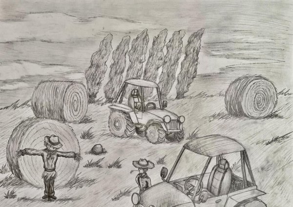 Рисунок карандашом на тему на сенокосе