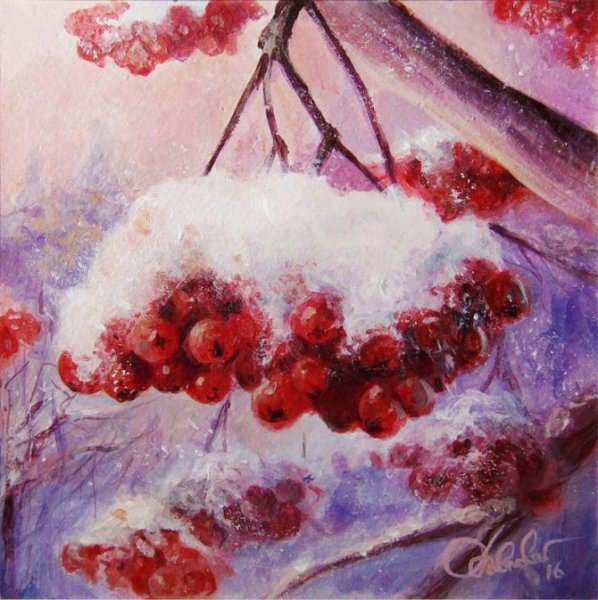 Рябина зимой живопись