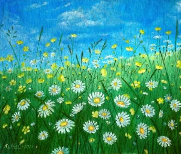 Лето гуашью для детей