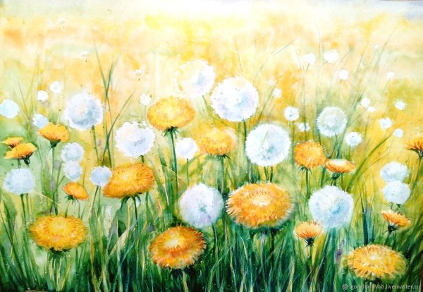 Одуванчиковое поле живопись