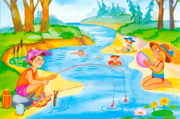 Летний пейзаж гуашью для детей