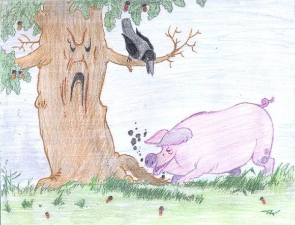 Рисунок к басне Крылова ворона и лисица