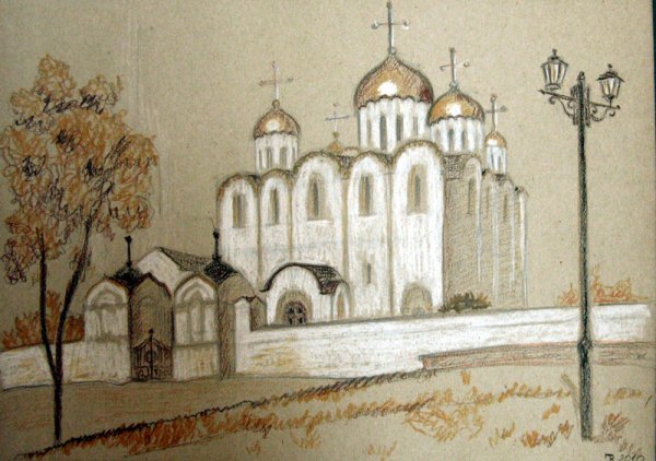 Зарисовка Успенский собор города Владимира