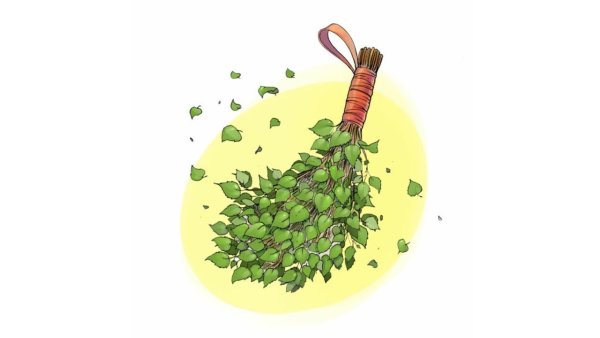 Ребенок с банным веником