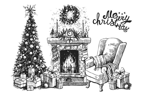 Камин нарисованный новогодний